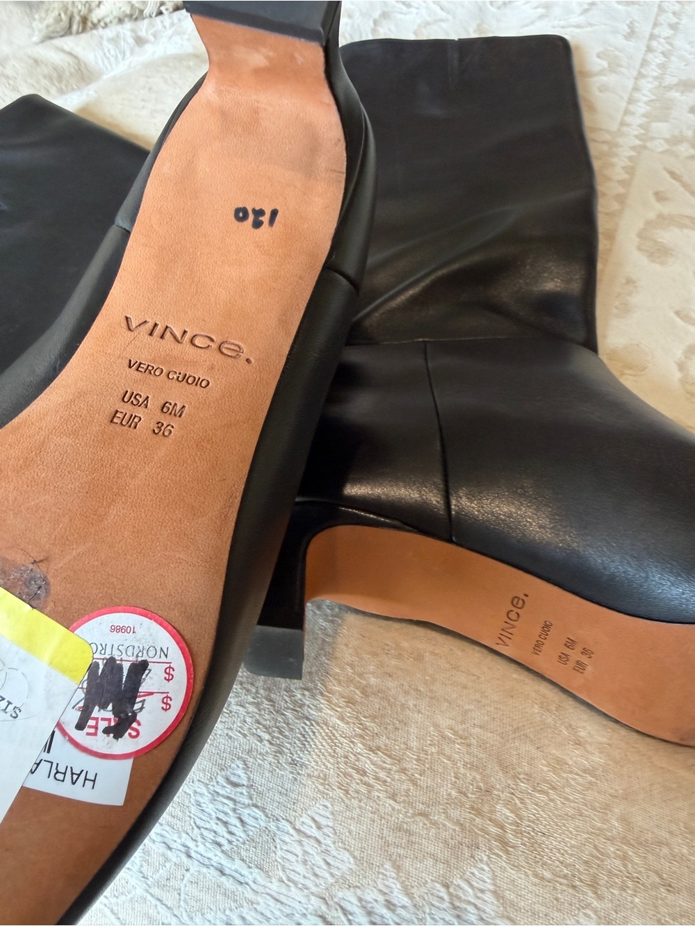 Vince Black Leather Knee-High Heeled Boots - Picture 5 of 13